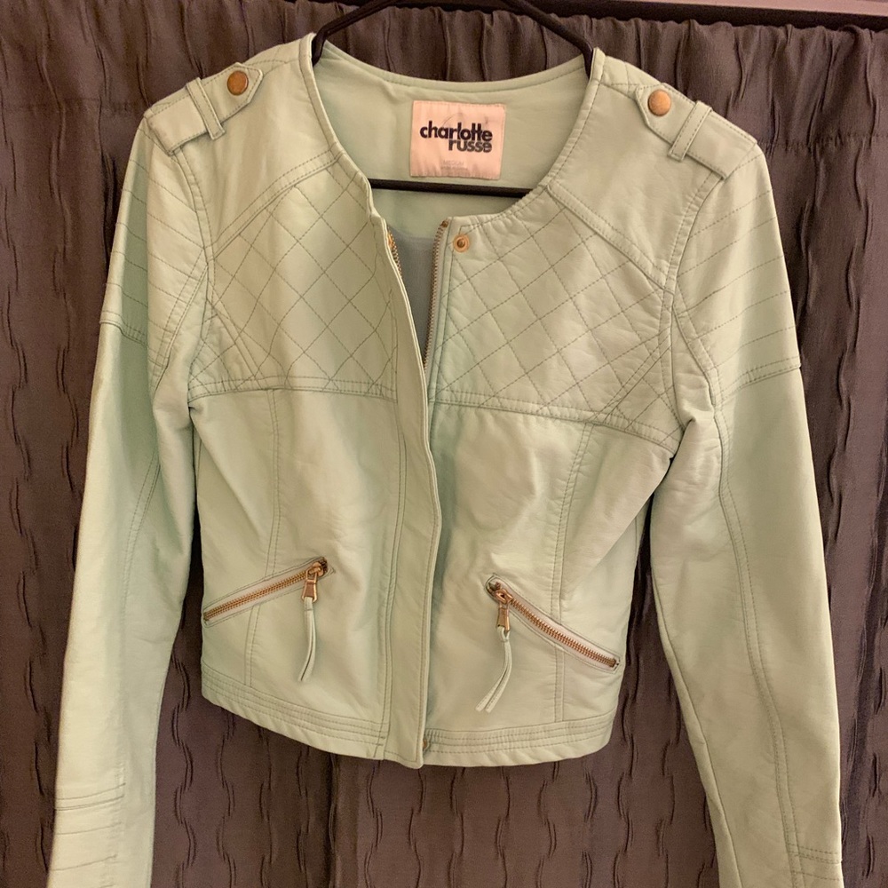 Light Blue / Seafoam Faux Leather Jacket